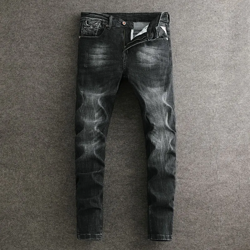 Italian style fashionable men's jeans retro washed elastic slim fit corrugated black gray jeans men's retro designer denim pants
Italian style fashionable men's jeans retro washed elastic slim fit corrugated black gray jeans men's retro designer denim pants