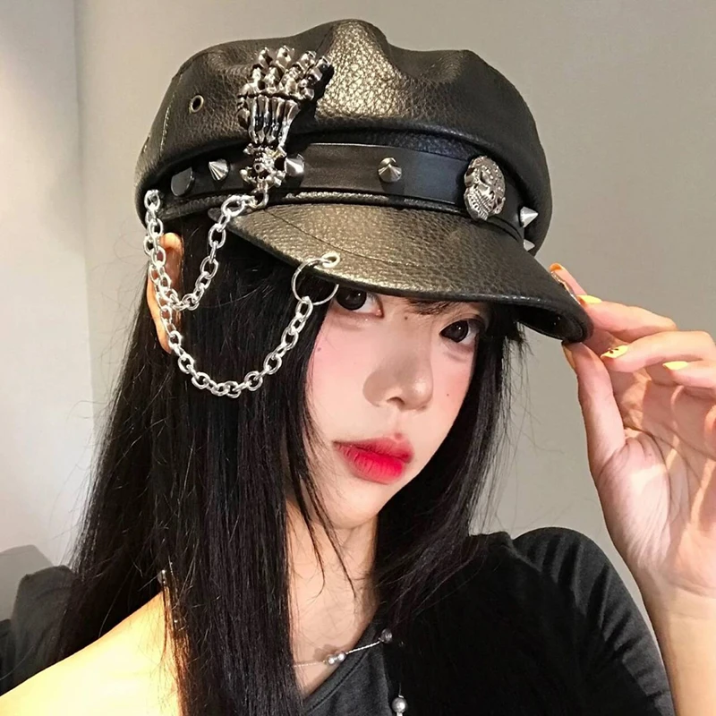 New Vintage Punk Style Personalized Rivets Skull Chain PU Leather Berets Y2K Spring Autumn Street Trend Versatile Women's Hats
New Vintage Punk Style Personalized Rivets Skull Chain PU Leather Berets Y2K Spring Autumn Street Trend Versatile Women's Hats