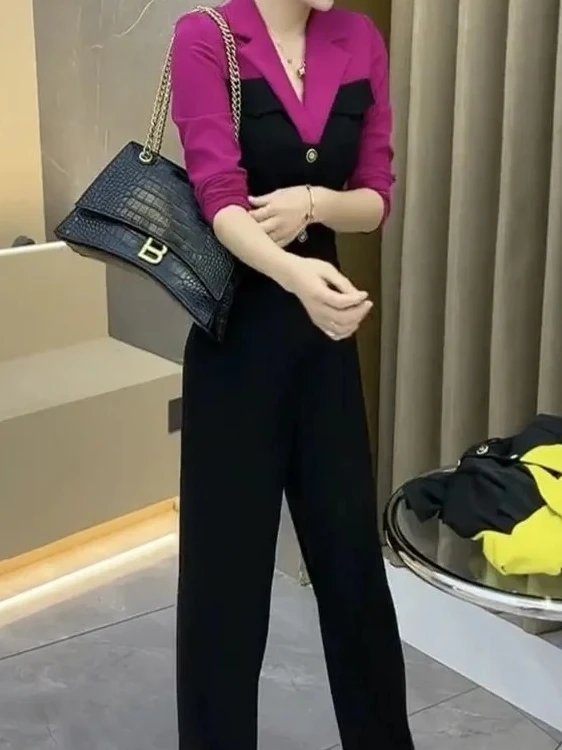 Комбинезон с высокой талией и широкими штанинами, женские свободные повседневные брюки, костюм с воротником, дизайн, осенняя новинка, легкий вес Maturi 
Комбинезон с высокой талией и широкими штанинами, женские свободные повседневные брюки, костюм с воротником, дизайн, осенняя новинка, легкий вес Maturi