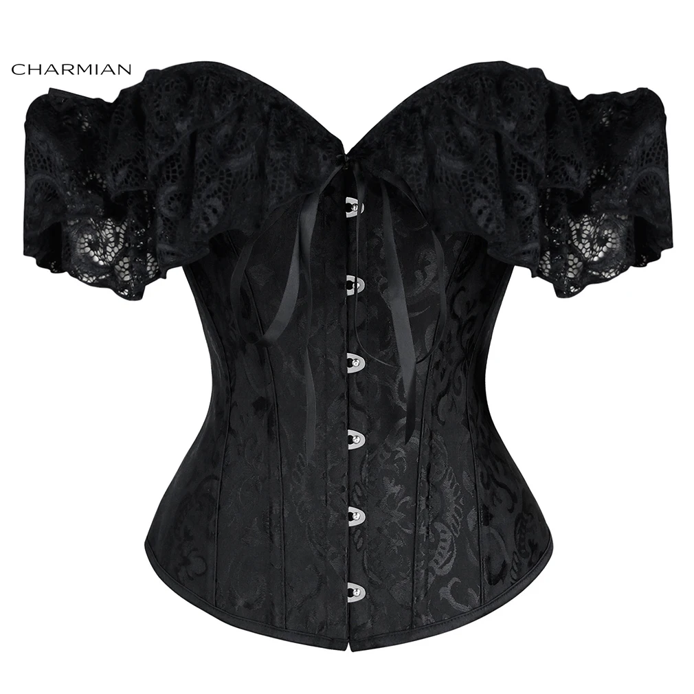 Charmian Victorian Overbust Corset Black Women's Gothic Vintage Lace Off Shoulder Jacquard Floral Bustier Top Renaissance Corset
Charmian Victorian Overbust Corset Black Women's Gothic Vintage Lace Off Shoulder Jacquard Floral Bustier Top Renaissance Corset