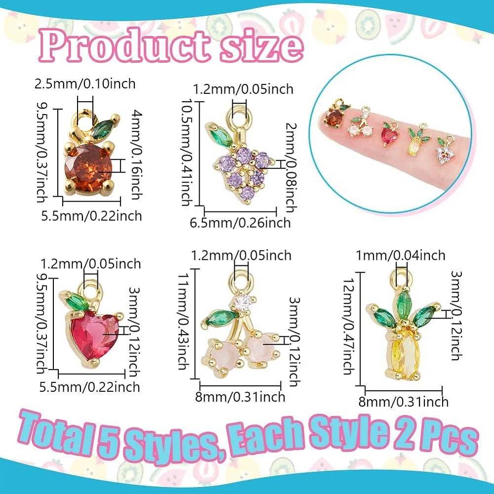 10pcs 5 Styles Brass Pave Cubic Zirconia Pendants Fruits Charms Golden Mixed Shapes 9.5~12x5.5~8x2~4mm Hole: 1~2.5mm 2pcs/style
10pcs 5 Styles Brass Pave Cubic Zirconia Pendants Fruits Charms Golden Mixed Shapes 9.5~12x5.5~8x2~4mm Hole: 1~2.5mm 2pcs/style