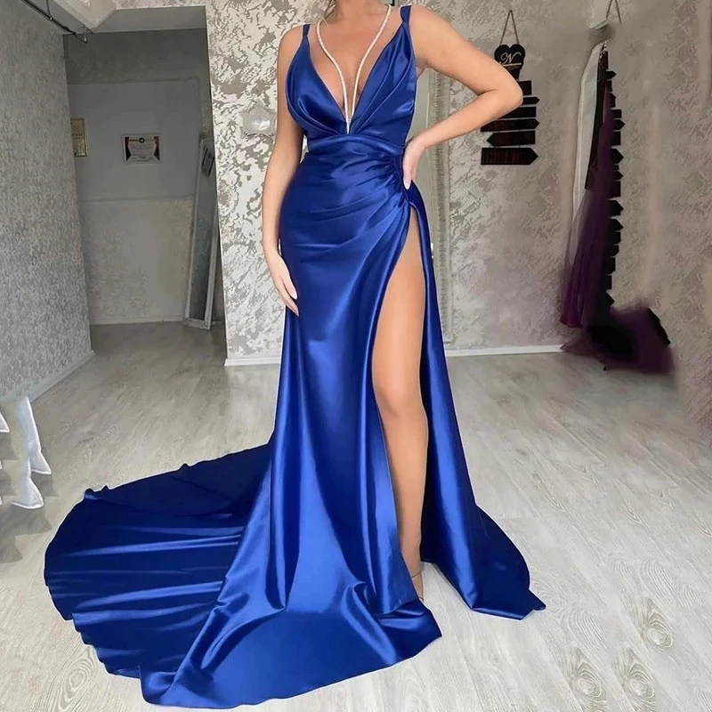 Simple Satin Evening Dresses Sexy Deep V-neck Fashion Elegant Open Back Side Split Women's Party Dress Sleeveless Evening Gowns
Simple Satin Evening Dresses Sexy Deep V-neck Fashion Elegant Open Back Side Split Women's Party Dress Sleeveless Evening Gowns