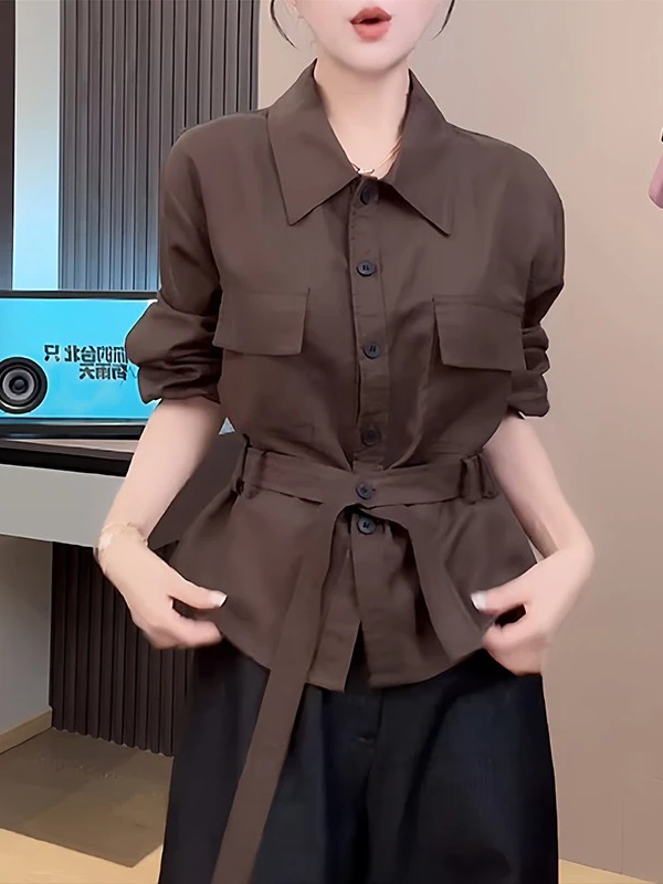 Ele Long Sve Silk irt Женский дизайнерский пояс с поясом для похудения Универсальный топ French Sle Свободный крой Чистый цвет
Ele Long Sve Silk irt Женский дизайнерский пояс с поясом для похудения Универсальный топ French Sle Свободный крой Чистый цвет