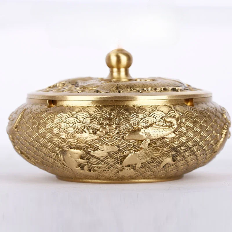 Creative Brass Wealth Carp Pattern Ashtrays Trendy Retro Home Living Room Office Ornaments Gifts Anti Fly Ash With Cover Ashtray
Creative Brass Wealth Carp Pattern Ashtrays Trendy Retro Home Living Room Office Ornaments Gifts Anti Fly Ash With Cover Ashtray