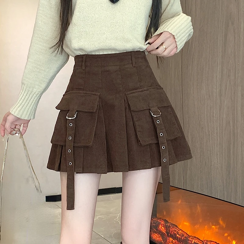 Spring Fall Women High Waisted Corduroy Pockets Black Skirt , Woman Fashion Winter Pleated Skirts
Spring Fall Women High Waisted Corduroy Pockets Black Skirt , Woman Fashion Winter Pleated Skirts