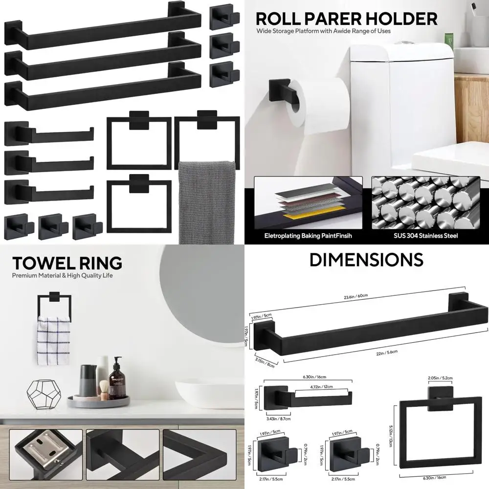 Bathroom Hardware Accessories Set 23.6-Inch, Black Stainless Steel, Towel Bar Kit with Bath Accessories
Bathroom Hardware Accessories Set 23.6-Inch, Black Stainless Steel, Towel Bar Kit with Bath Accessories