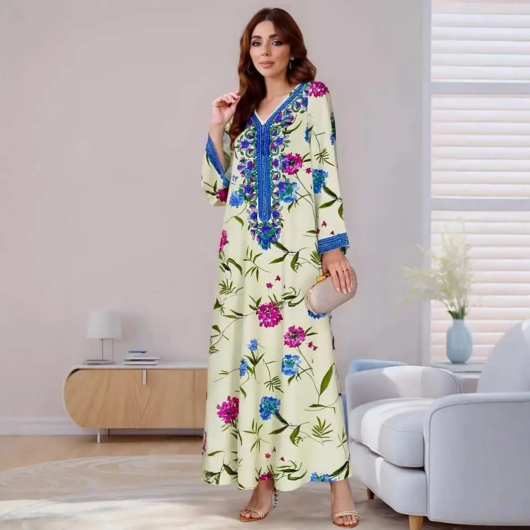 M316# Plus Size Women's Dress with Printed V-neck Long Sleeved Dress and Long Robe Robe Abaya Ramadan Dubai Luxury Islam Elegant
M316# Plus Size Women's Dress with Printed V-neck Long Sleeved Dress and Long Robe Robe Abaya Ramadan Dubai Luxury Islam Elegant