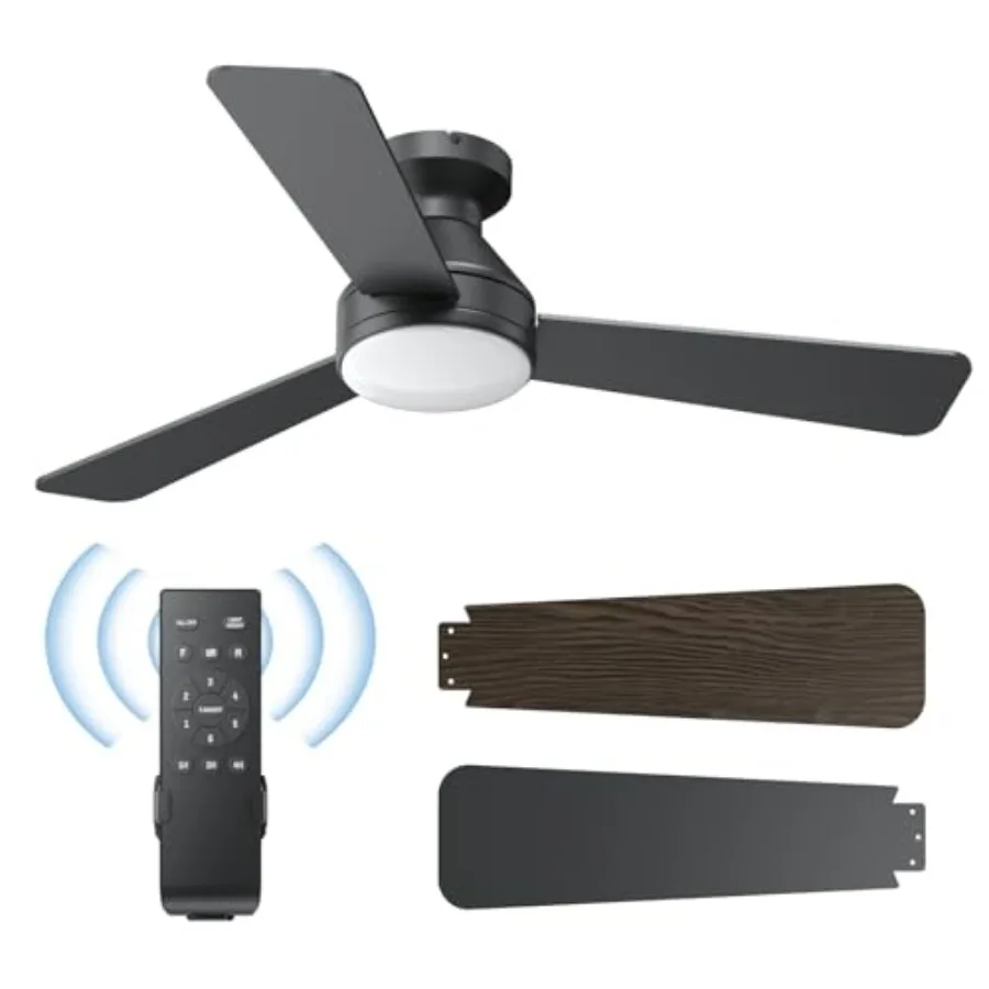 Bedroom and living room ceiling fan with light, ABS plastic and metal, black, 42-inch flush mount low profile design with 3CCT
Bedroom and living room ceiling fan with light, ABS plastic and metal, black, 42-inch flush mount low profile design with 3CCT