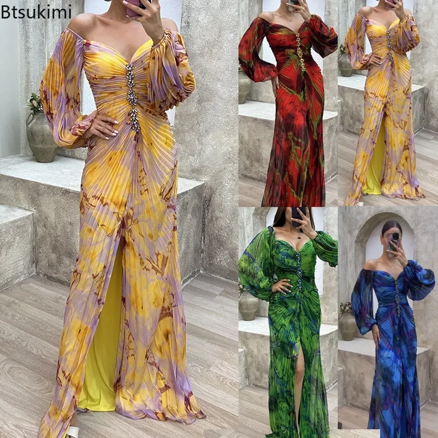 2025 Women's Printed Split Party Dress Elegant Rhinestone Off-shoulder Evening Dresses Ladies Lantern Sleeve Floor-length Dress
2025 Women's Printed Split Party Dress Elegant Rhinestone Off-shoulder Evening Dresses Ladies Lantern Sleeve Floor-length Dress