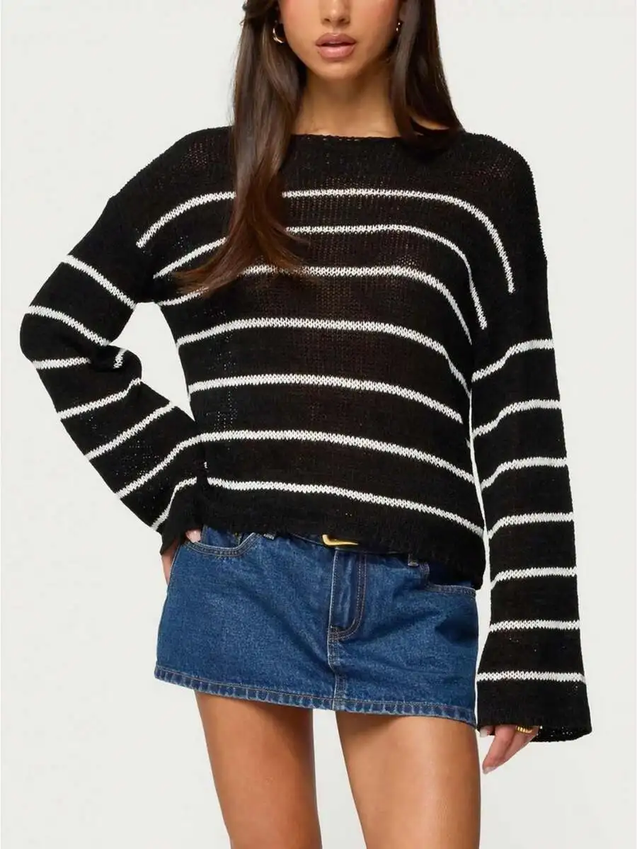 Womens Casual Crew Neck Long Sleeve Striped Lightweight Knit Sweater Loose Fit Pullover
Womens Casual Crew Neck Long Sleeve Striped Lightweight Knit Sweater Loose Fit Pullover