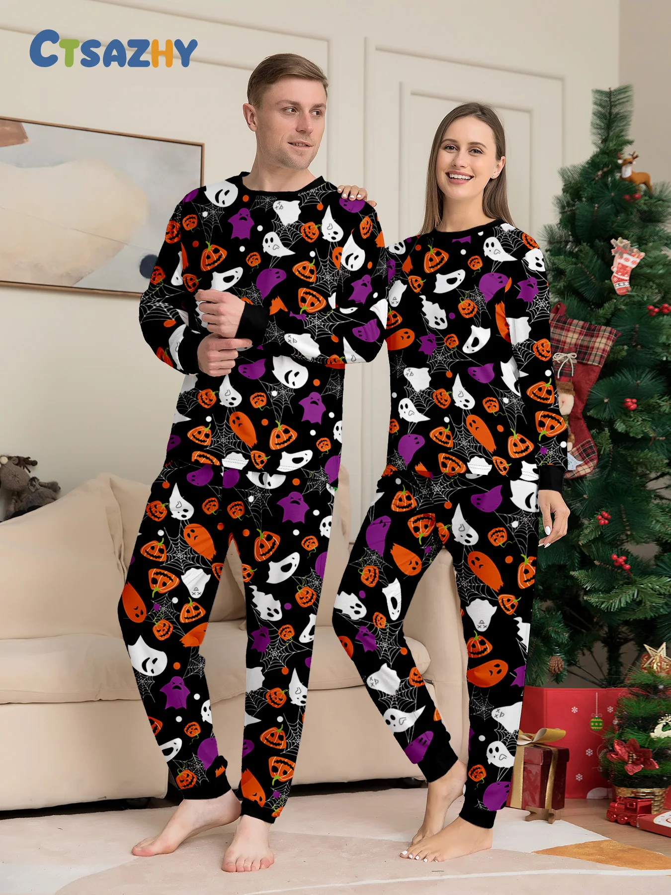 Halloween Long Sleeve Pajamas Set Couples Ghost & Pumpkin Print Sleepwear
Halloween Long Sleeve Pajamas Set Couples Ghost & Pumpkin Print Sleepwear
