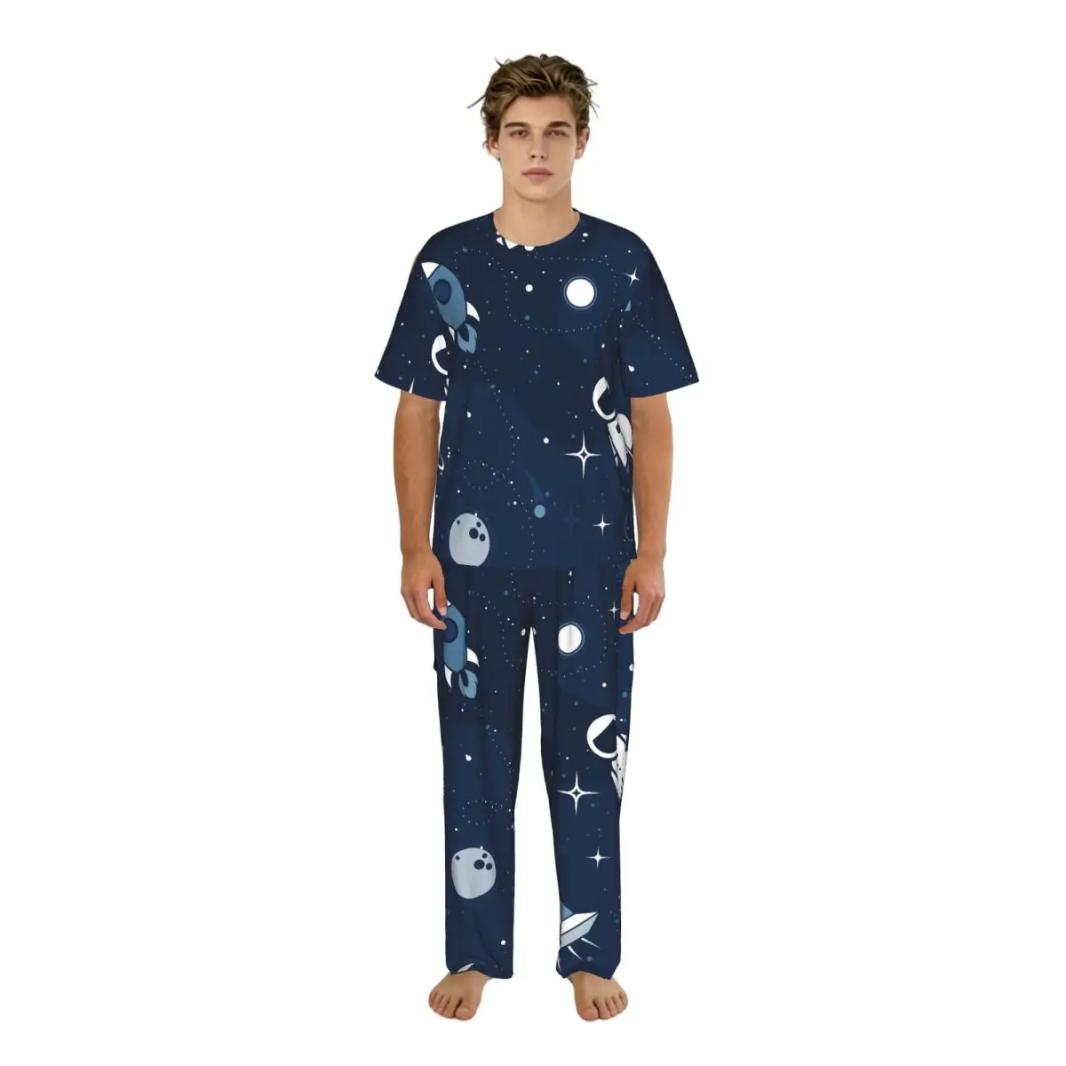 Men's Pajamas Set Summer Short-Sleeve Tops + Long Pants Nightwear Home Wear Suits Cute Astronaut Spaceship Rocket Sleepwear
Men's Pajamas Set Summer Short-Sleeve Tops + Long Pants Nightwear Home Wear Suits Cute Astronaut Spaceship Rocket Sleepwear