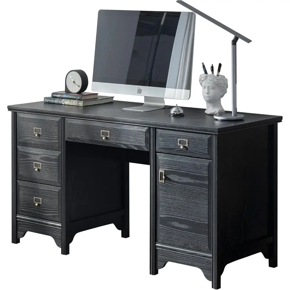 Черный стол из массива дерева 55 с 5 ящиками и шкафом для хранения, идеально подходит для домашнего офиса или кабинета
Черный стол из массива дерева 55 с 5 ящиками и шкафом для хранения, идеально подходит для домашнего офиса или кабинета