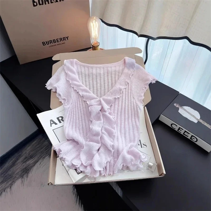 New Spring Summer New Women's Fashion Elegant Bow Tie Solid Sweater Crop Top Women's Clothing Solid Cardigan Korean Tops
New Spring Summer New Women's Fashion Elegant Bow Tie Solid Sweater Crop Top Women's Clothing Solid Cardigan Korean Tops