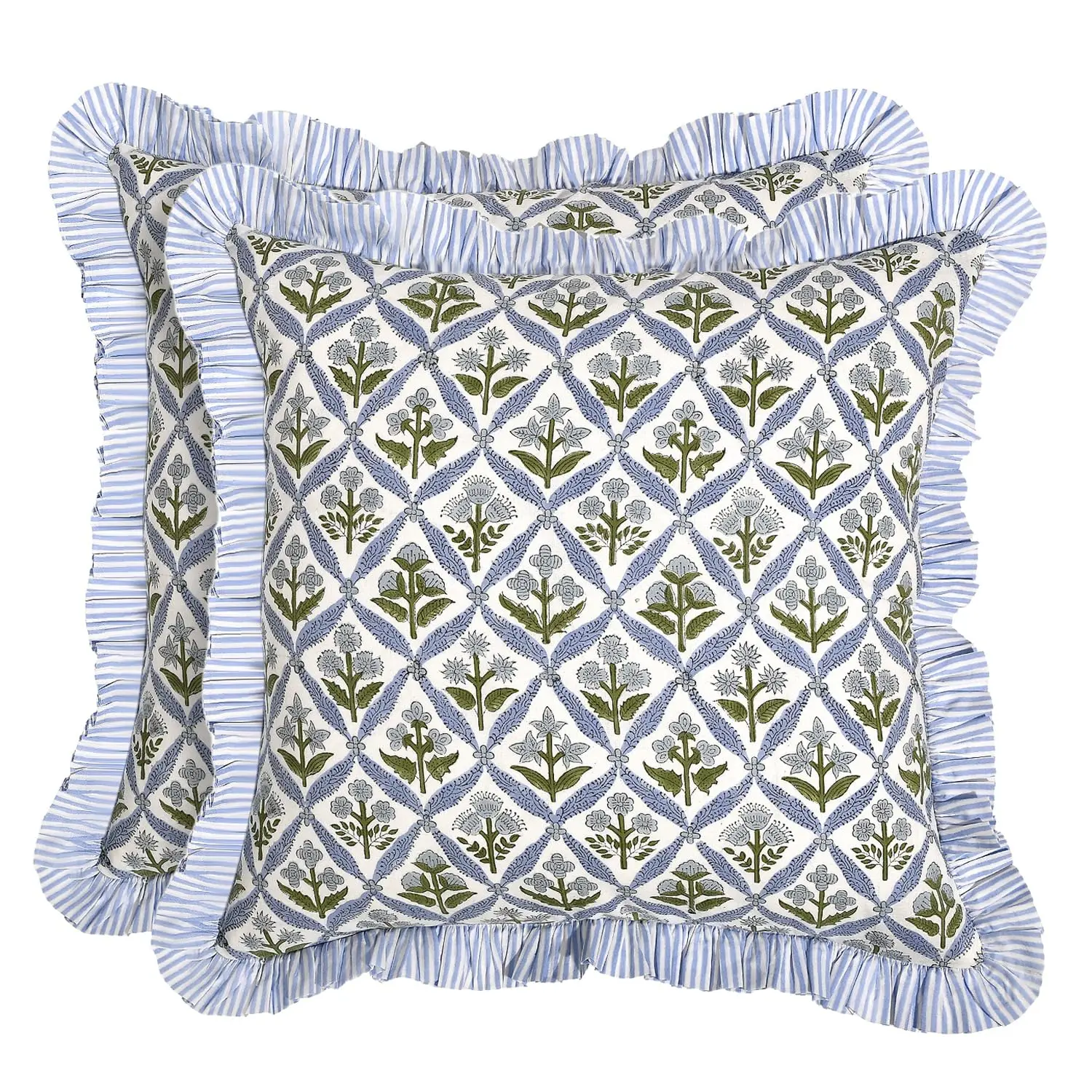 Block Print Throw Pillow Cover 18" x 18" (Pack of 2) Decorative Cushion Covers with Ruffle for Couch Sofa Living Room Home Decor
Block Print Throw Pillow Cover 18" x 18" (Pack of 2) Decorative Cushion Covers with Ruffle for Couch Sofa Living Room Home Decor