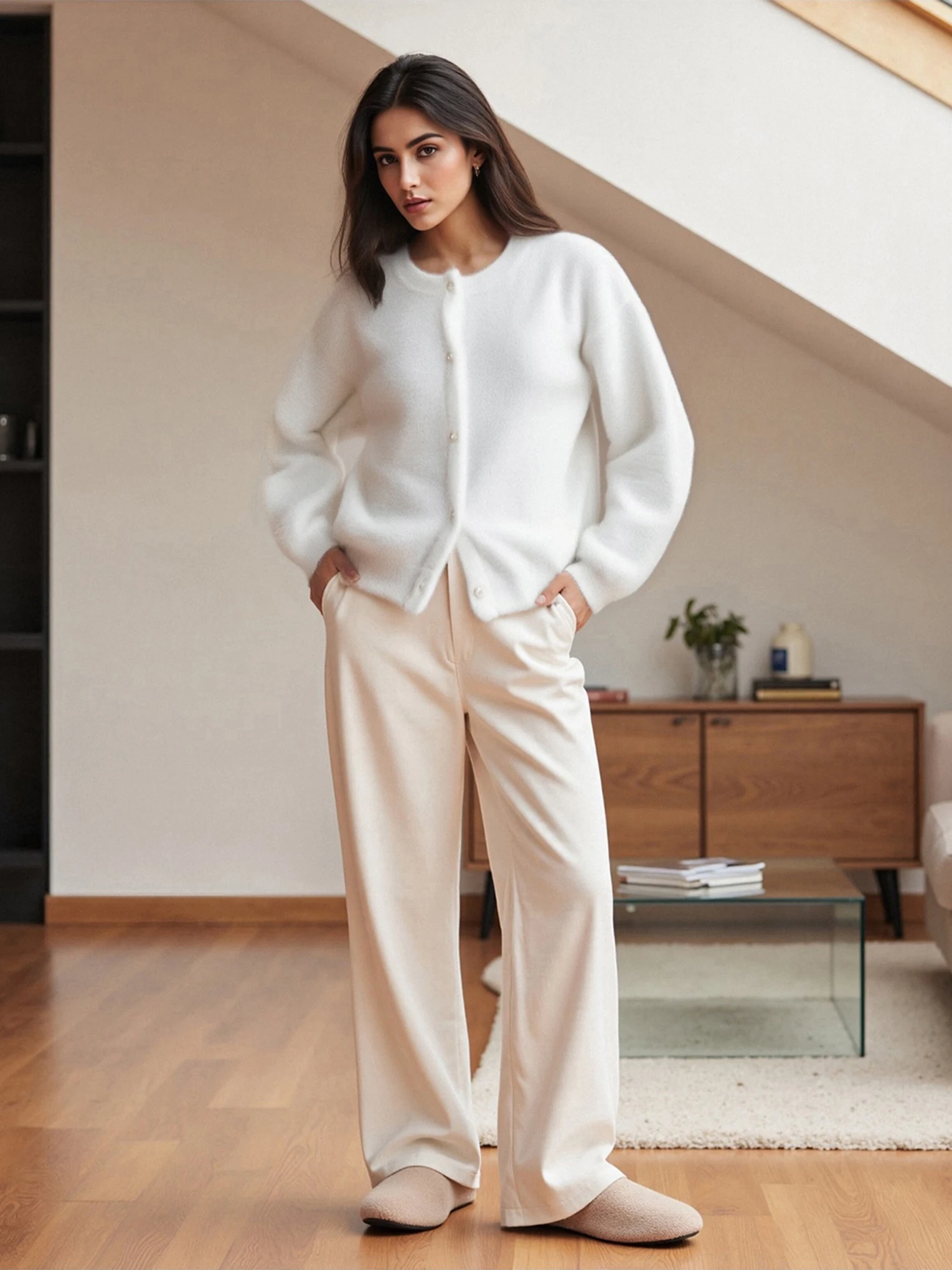 Ladies Cozy Pullover Sweater with V-Neckline and Ribbed Trim Warm Winter Knit Jumper Casual Fashion Top for Women
Ladies Cozy Pullover Sweater with V-Neckline and Ribbed Trim Warm Winter Knit Jumper Casual Fashion Top for Women