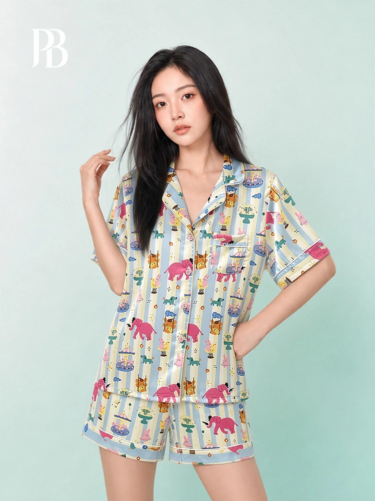 Ice Silk Striped Elephant Women's Summer Sleepwear Short Sleeve Shorts Home Clothes Set Comfortable Loose Fit Moisture Wicking
Ice Silk Striped Elephant Women's Summer Sleepwear Short Sleeve Shorts Home Clothes Set Comfortable Loose Fit Moisture Wicking
