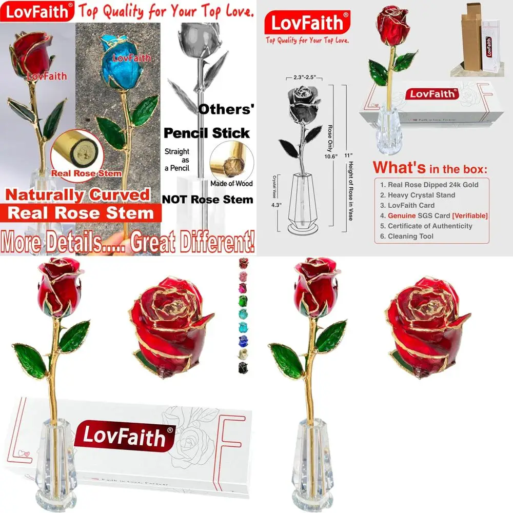 24K Gold-Dipped Real Rose with Crystal Stand - Perfect Anniversary, Birthday, or Christmas Gift for Wife, Mother
24K Gold-Dipped Real Rose with Crystal Stand - Perfect Anniversary, Birthday, or Christmas Gift for Wife, Mother