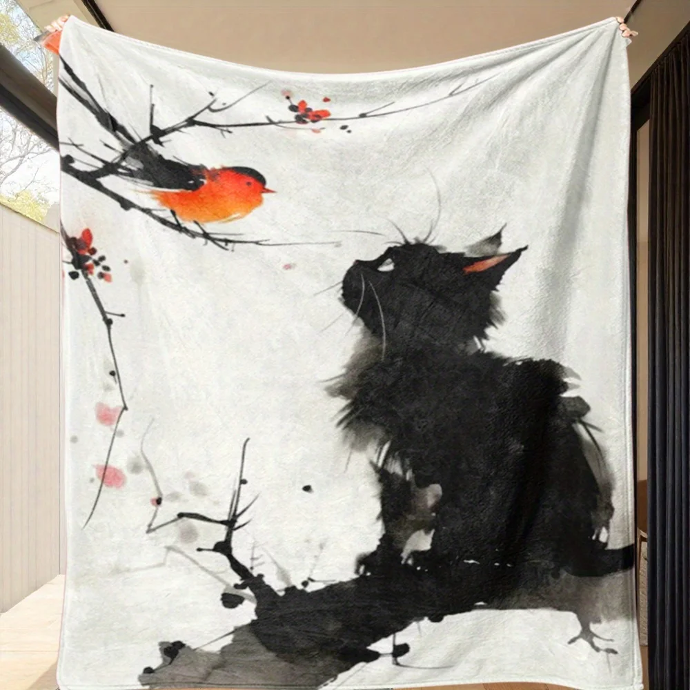 1pc Ink-style Cat and Bird Flannel Throw Blanket, Polyester, Knitted, Digital Print, All-Season Contemporary Style for Home
1pc Ink-style Cat and Bird Flannel Throw Blanket, Polyester, Knitted, Digital Print, All-Season Contemporary Style for Home