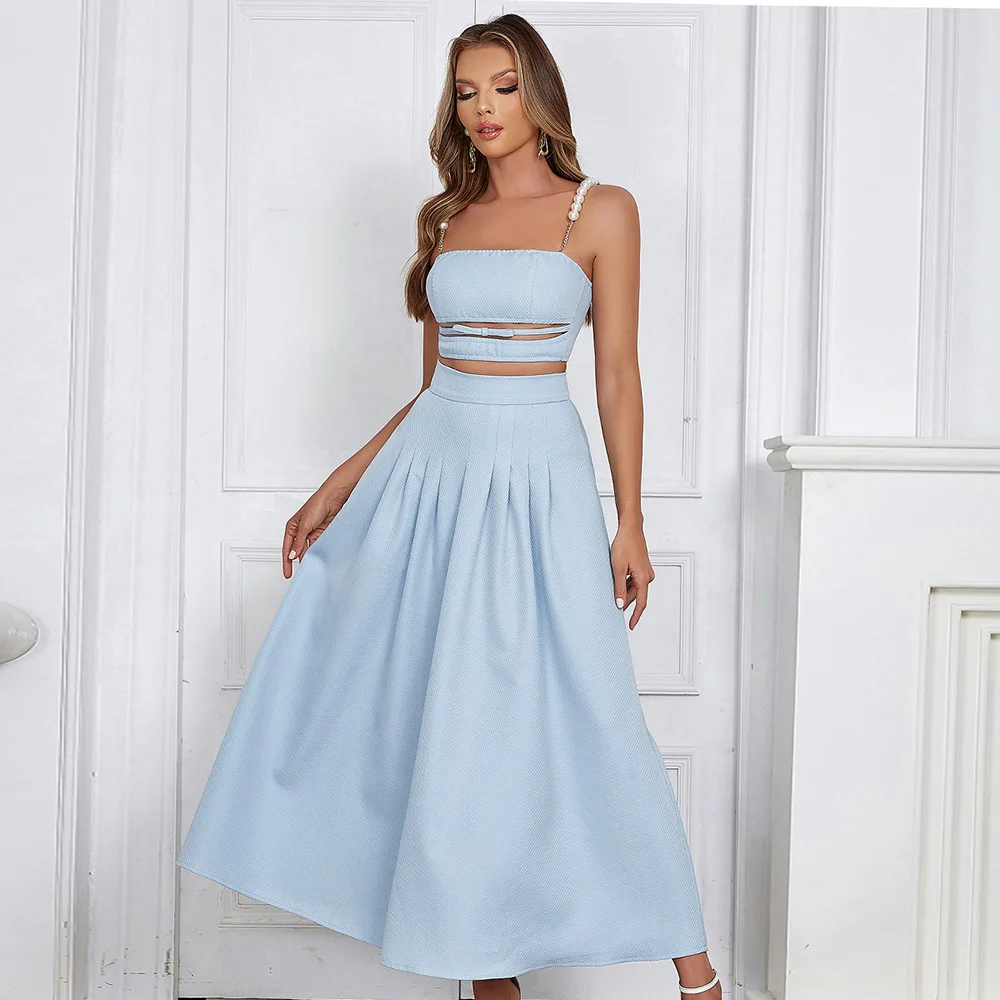 New fashion simple retro suspender sleeveless top long skirt women's suit party sexy temperament elegant high-end clothing dance
New fashion simple retro suspender sleeveless top long skirt women's suit party sexy temperament elegant high-end clothing dance