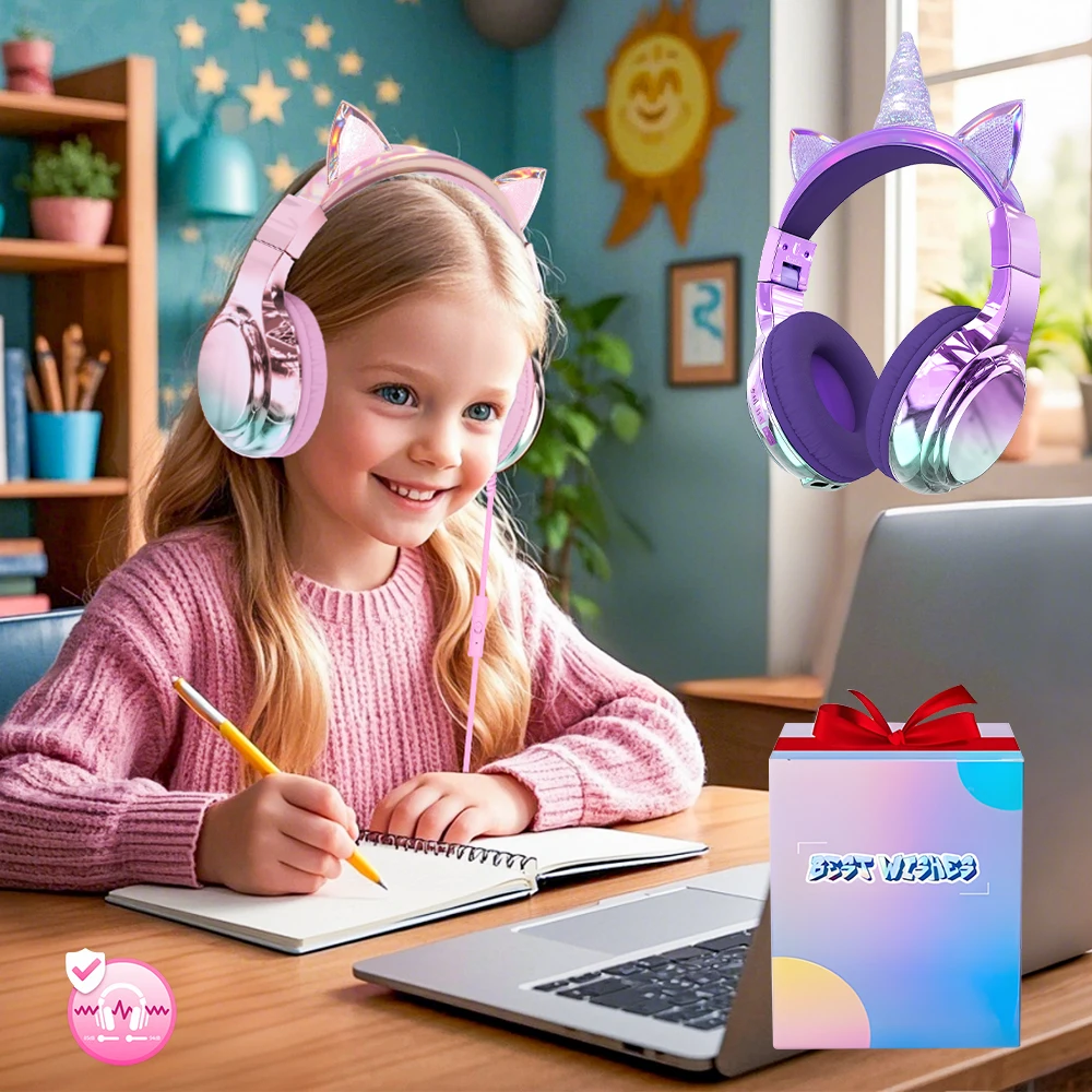 Cat Ear Wired Headphone for Kids Safe Volume Limit,Unicorn Over Ear, Perfect for School & Online Learning & Travel,Girls Gift 
Cat Ear Wired Headphone for Kids Safe Volume Limit,Unicorn Over Ear, Perfect for School & Online Learning & Travel,Girls Gift