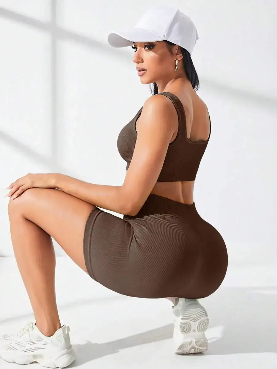 Solid Wideband Waist Sports Set Women Tennis Workout Outfit
Solid Wideband Waist Sports Set Women Tennis Workout Outfit