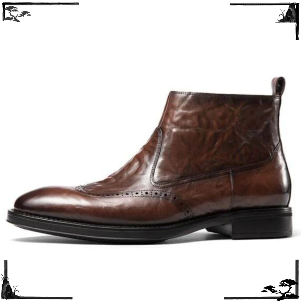 Genuine Cowhide Ankle Boots for Men British Style Pointed Toe Top Grain Leather High Top Boots Zipper Fleece Lined
Genuine Cowhide Ankle Boots for Men British Style Pointed Toe Top Grain Leather High Top Boots Zipper Fleece Lined