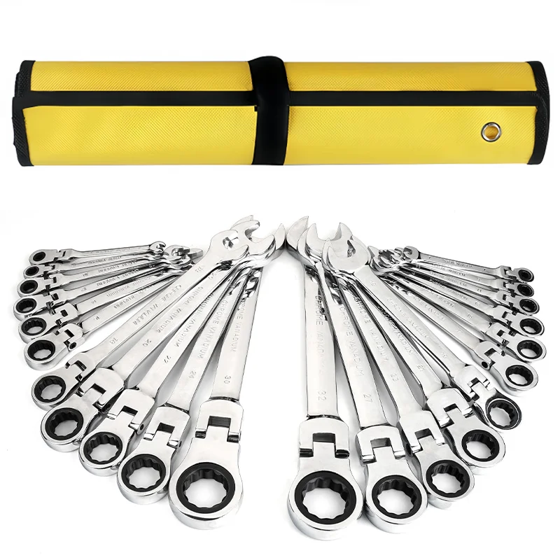 14Pcs Yellow Cloth Bag Wrench Ratchet Wrench Set, 6-24mm, Chrome Vanadium Steel, 180 ° Shaking Head, 72-Tooth Flexible Ratchet, Multi-Functional Wrench Auto Repair Equipment Repair Hand Tool Set, Rust-Proof Chrome Steel, Suitable for Motorcycle and Bicycl
14Pcs Yellow Cloth Bag Wrench Ratchet Wrench Set, 6-24mm, Chrome Vanadium Steel, 180 ° Shaking Head, 72-Tooth Flexible Ratchet, Multi-Functional Wrench Auto Repair Equipment Repair Hand Tool Set, Rust-Proof Chrome Steel, Suitable for Motorcycle and Bicycl