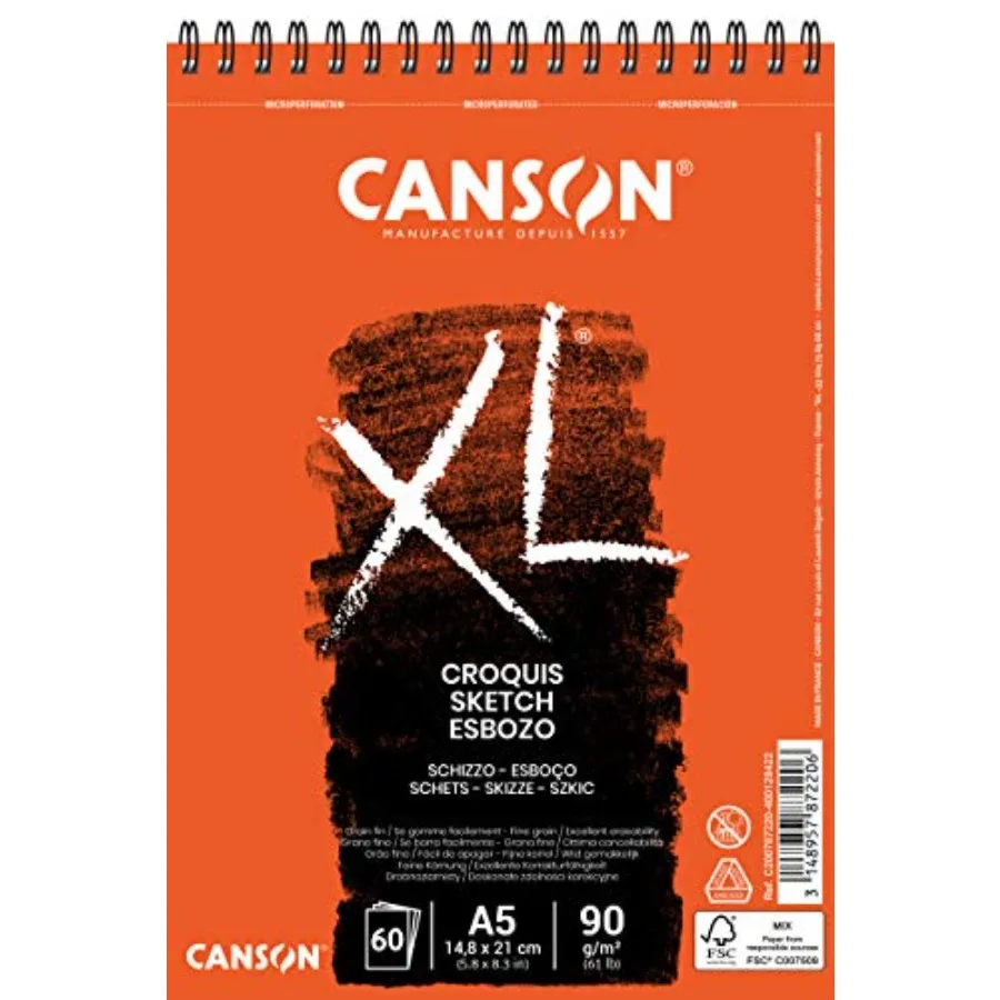 XL Sketch 90gsm A5 Paper, Fine Grain, Spiral Pad Long Side, 60 Ivory Sheets, Ideal for Professional Artists and Illustrators
XL Sketch 90gsm A5 Paper, Fine Grain, Spiral Pad Long Side, 60 Ivory Sheets, Ideal for Professional Artists and Illustrators