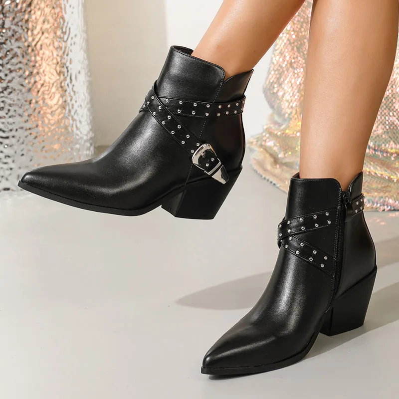 Eilyken/осенне-зимние женские ботильоны в стиле вестерн, модный дизайн, туфли на молнии с заклепками и пряжкой на ремне, острый носок, квадратные туфли на низком каблуке
Eilyken/осенне-зимние женские ботильоны в стиле вестерн, модный дизайн, туфли на молнии с заклепками и пряжкой на ремне, острый носок, квадратные туфли на низком каблуке