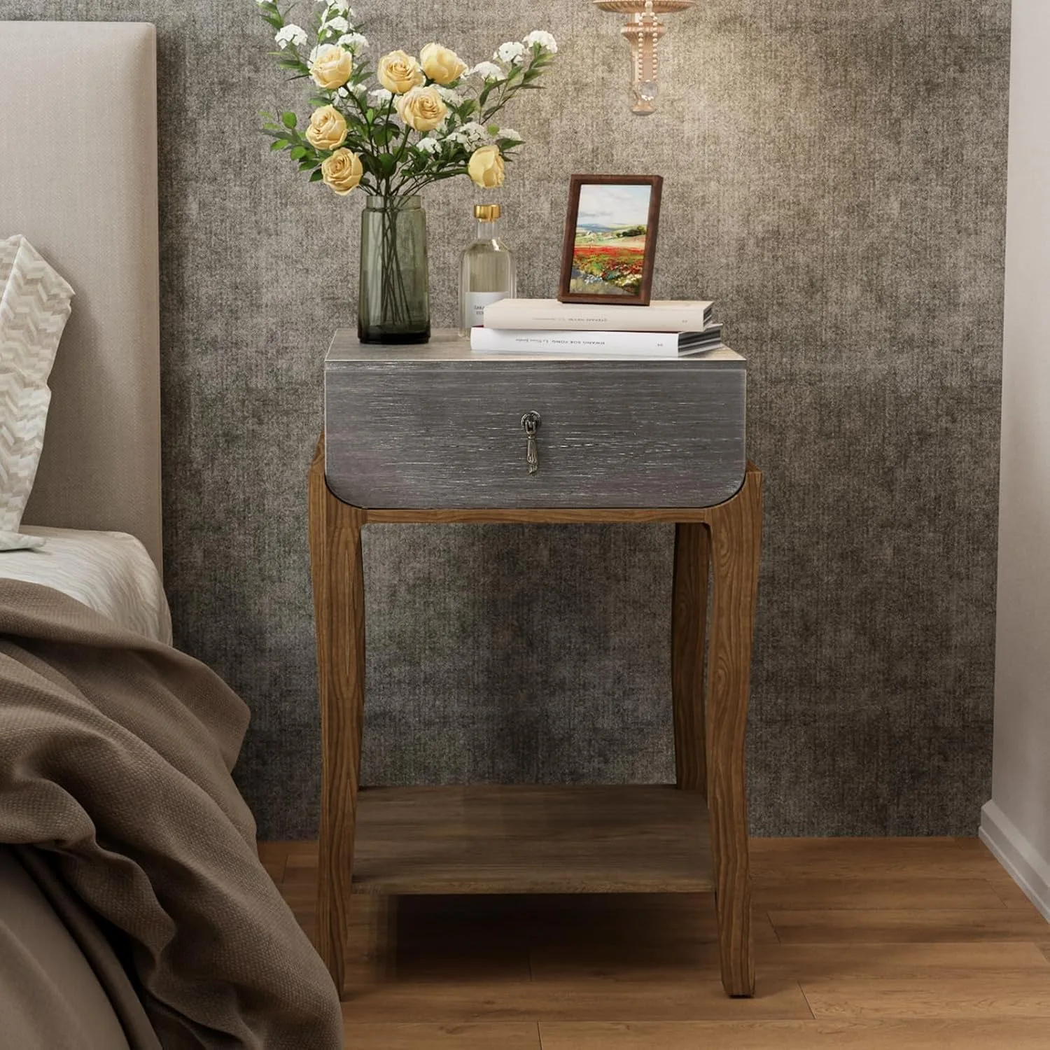 Rustic Nightstand,2-Tier Farmhouse Bedside Table,Wood Accent End Table with Storage Drawer & Open Display Shelf (Black & Silver)
Rustic Nightstand,2-Tier Farmhouse Bedside Table,Wood Accent End Table with Storage Drawer & Open Display Shelf (Black & Silver)