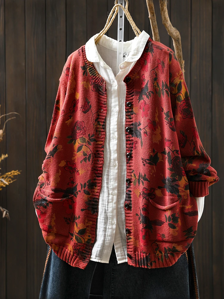 Women Knitted Cardigan Coats New Arrival 2025 Autumn Vintage Style O-neck Floral Print Female Long Sleeve Casual Sweaters M1885
Women Knitted Cardigan Coats New Arrival 2025 Autumn Vintage Style O-neck Floral Print Female Long Sleeve Casual Sweaters M1885