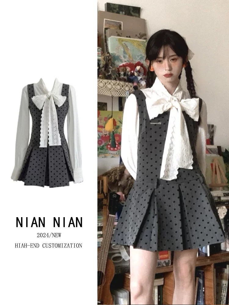 Gray Polka Dot Waist Cinching Strap Dress Women's Fashion Vintage Style Floral Collar Shirt Two Piece Set Long Sleeve
Gray Polka Dot Waist Cinching Strap Dress Women's Fashion Vintage Style Floral Collar Shirt Two Piece Set Long Sleeve