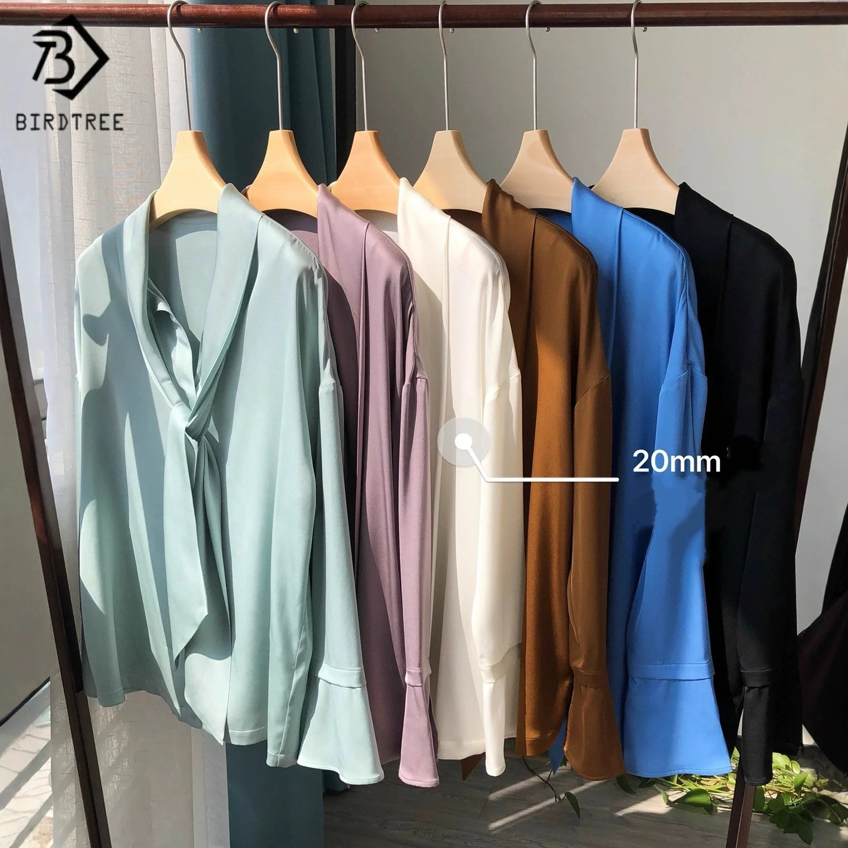 Birdtree 20MM 95% Real Silk 5% Spandex Blouse,Women Ribbon V-neck Elegant Loose Shirt,2025 Spring Autumn New Tops T59930JF
Birdtree 20MM 95% Real Silk 5% Spandex Blouse,Women Ribbon V-neck Elegant Loose Shirt,2025 Spring Autumn New Tops T59930JF