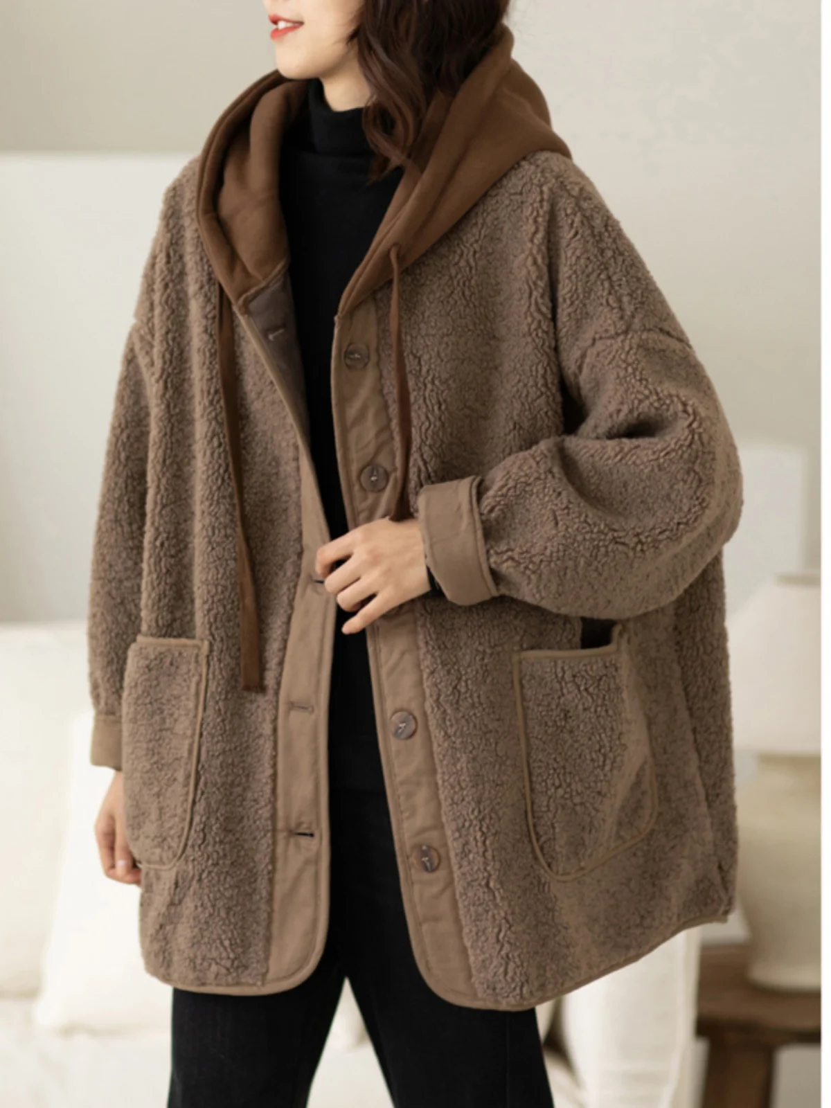 Thiened Lamb Fur Jaet for Women Commute Sle Loose Fit with kets Long Sve Hooded Coat Winter Outerwear
Thiened Lamb Fur Jaet for Women Commute Sle Loose Fit with kets Long Sve Hooded Coat Winter Outerwear