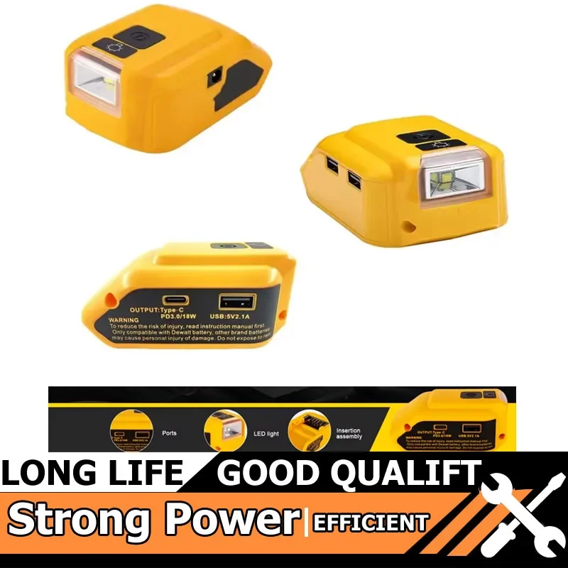 Портативный преобразователь питания USB-адаптер со светодиодной рабочей подсветкой 140 лм для литий-ионного аккумулятора Dewalt Tools 18 В 20 В с USB Type-C DC 12 В
Портативный преобразователь питания USB-адаптер со светодиодной рабочей подсветкой 140 лм для литий-ионного аккумулятора Dewalt Tools 18 В 20 В с USB Type-C DC 12 В
