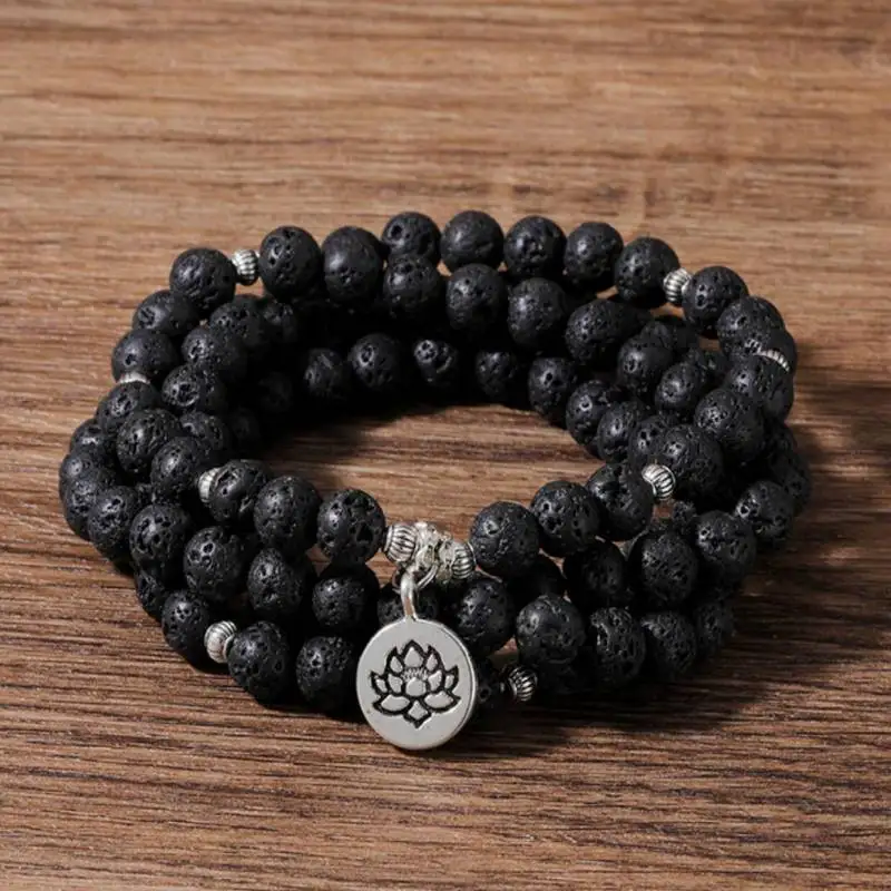 Natural Lava Rock 108 Beads Mala Bracelet with Lotus Charm Spiritual Aromatherapy Jewelry
Natural Lava Rock 108 Beads Mala Bracelet with Lotus Charm Spiritual Aromatherapy Jewelry