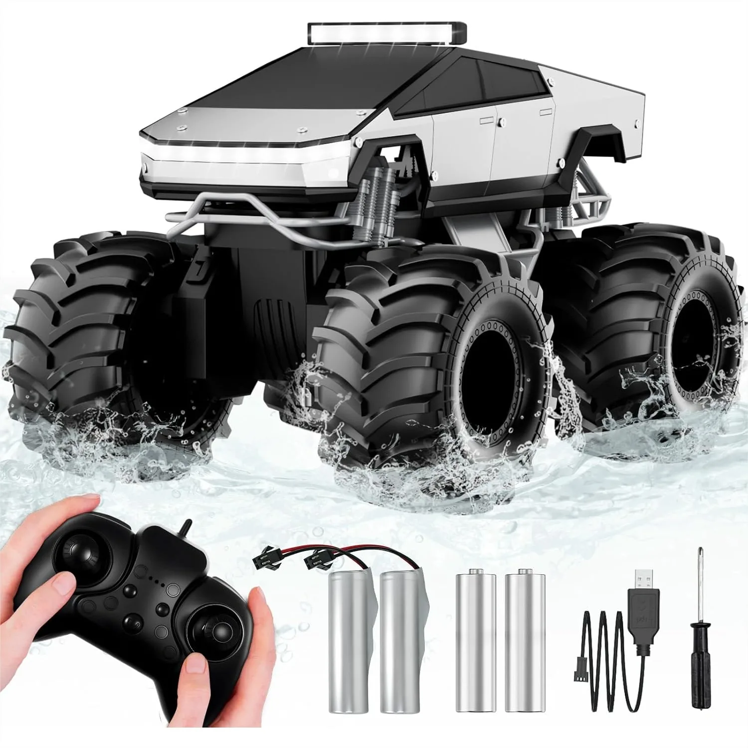 1:18 Amphibious RC Cars 4WD All Terrain Off-Road Pickup Truck 2.4GHz Waterproof Cyber Truck 360° Rotatable Monster Truck Toys For Boys Christmas Birthday Gift Age 6-13
1:18 Amphibious RC Cars 4WD All Terrain Off-Road Pickup Truck 2.4GHz Waterproof Cyber Truck 360° Rotatable Monster Truck Toys For Boys Christmas Birthday Gift Age 6-13