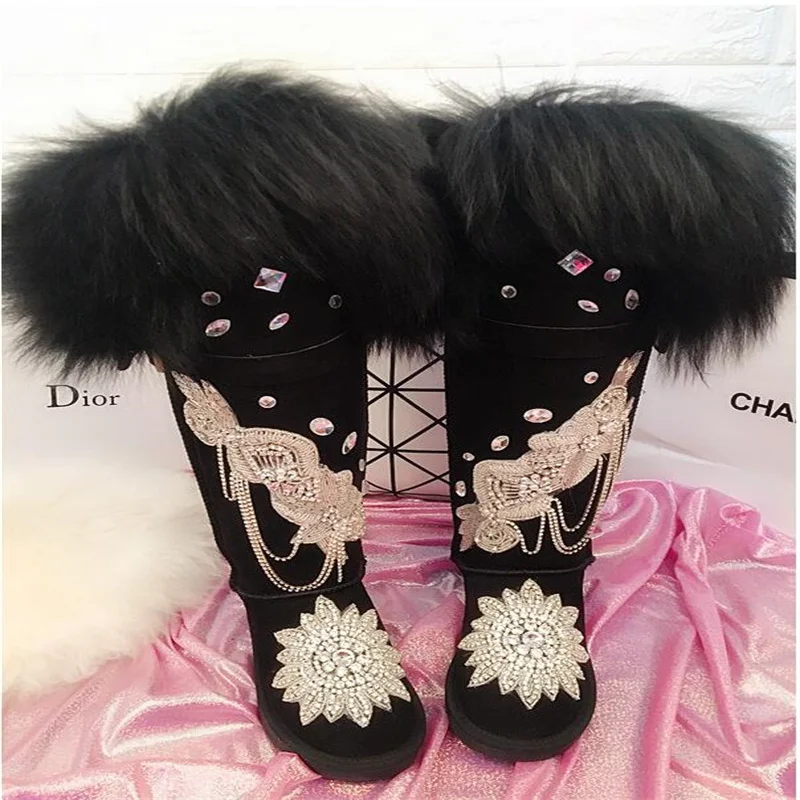 Hand custom oversized fox fur heavy gem accessories over the knee fur one snow boots women's cotton shoes 35-44
Hand custom oversized fox fur heavy gem accessories over the knee fur one snow boots women's cotton shoes 35-44