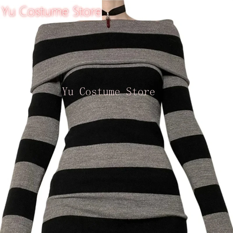 Yu Costume Women Autumn Dress Striped Boat-Neck Long Sleeve Bodycon Short Dress Y2K Gothic Wrapped Hip Party Dresses
Yu Costume Women Autumn Dress Striped Boat-Neck Long Sleeve Bodycon Short Dress Y2K Gothic Wrapped Hip Party Dresses