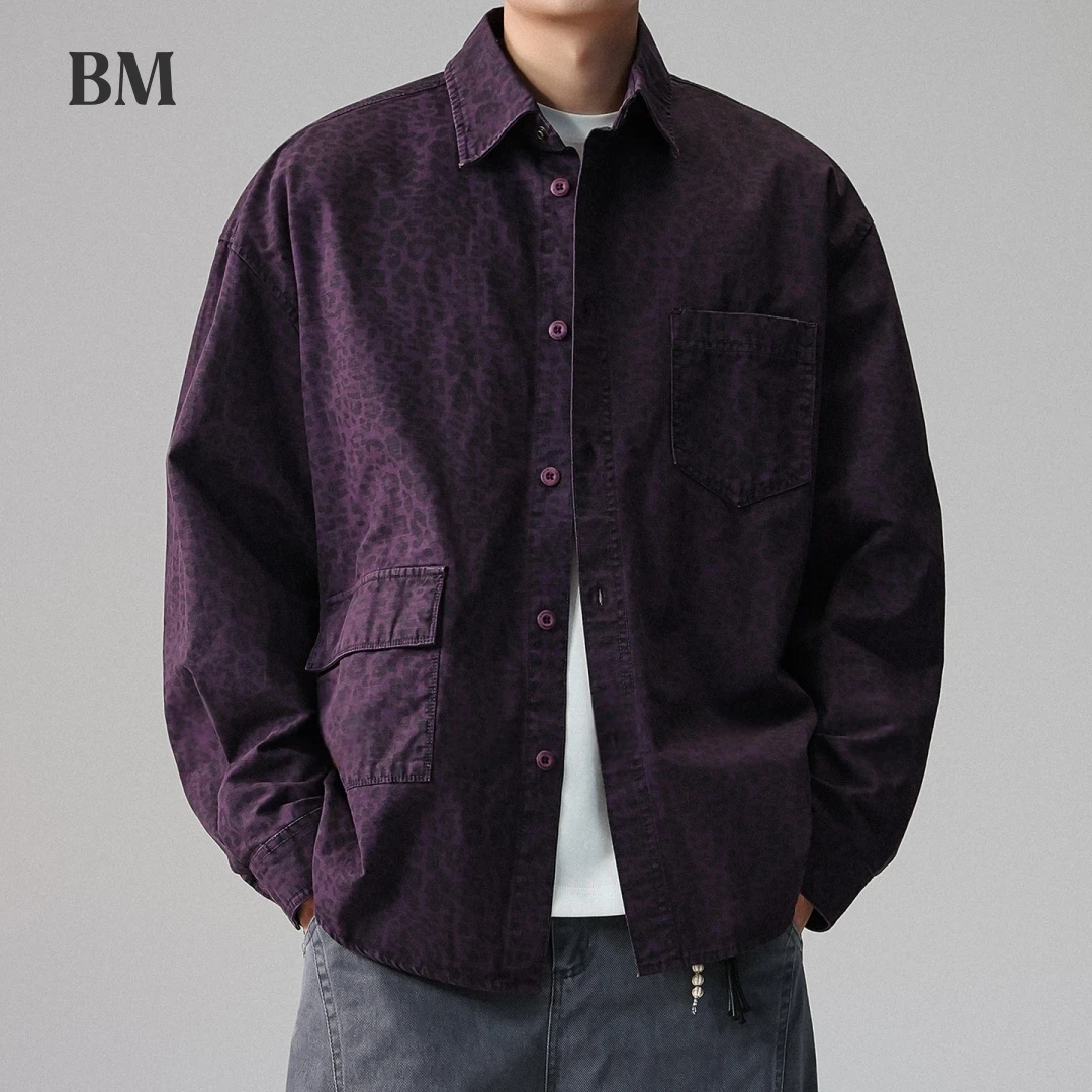 Mens Leopard Print Cargo Shirt Cotton Washed Long Sleeve Streetwear American Style Utility Distressed Comfort Casual Coat Male
Mens Leopard Print Cargo Shirt Cotton Washed Long Sleeve Streetwear American Style Utility Distressed Comfort Casual Coat Male