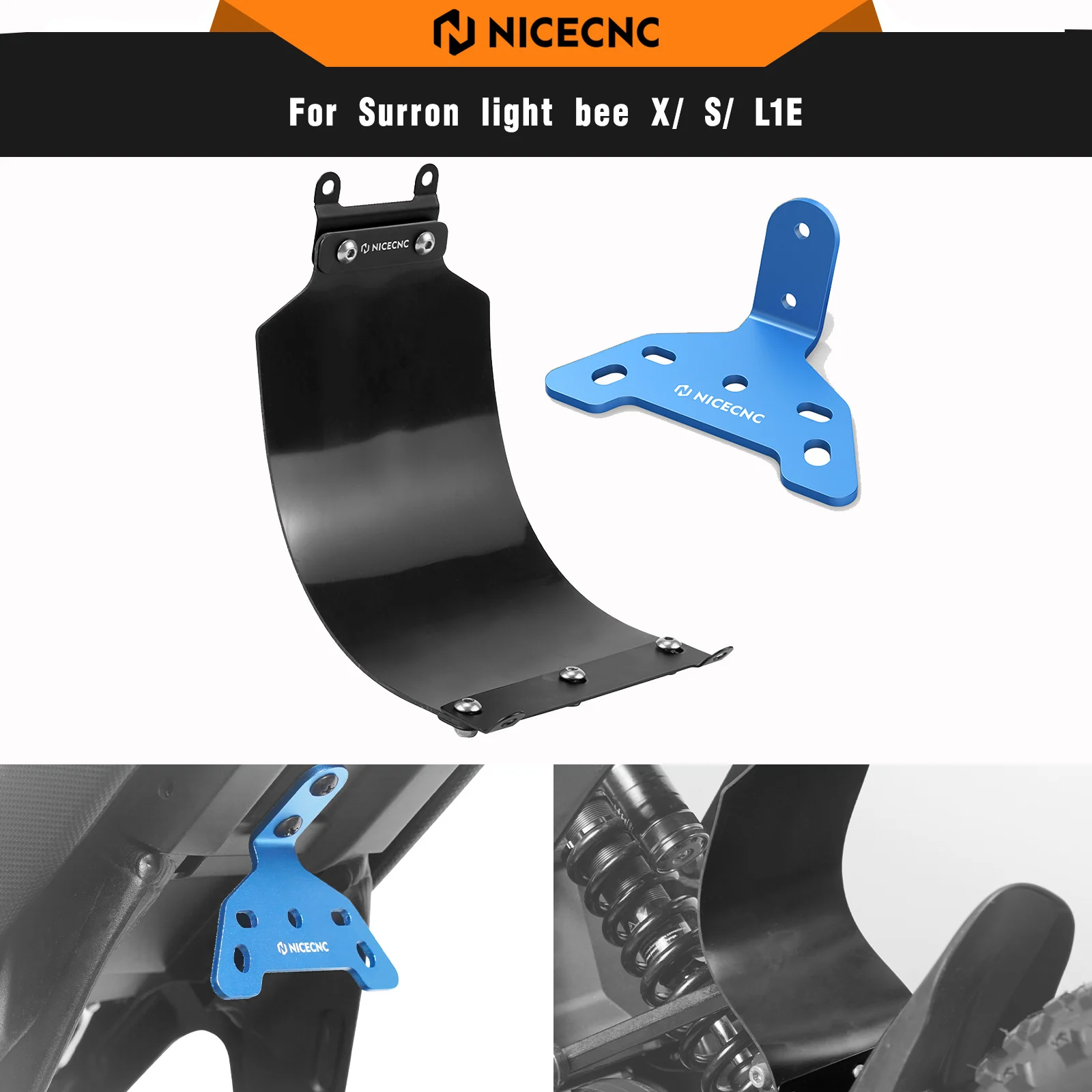 NICECNC Rear Shock Fender Mud Guard & Tail Light Mounting Bracket For Surron light bee X S L1E Segway X160 Segway X260 Sur-ron
NICECNC Rear Shock Fender Mud Guard & Tail Light Mounting Bracket For Surron light bee X S L1E Segway X160 Segway X260 Sur-ron