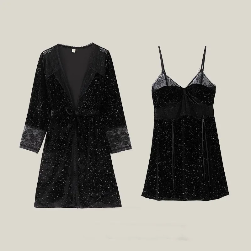 Sexy Lace Patchwork Kimono Bathrobe 2 Piece Robe &Gown Sets Nightgown Female Sleepwear Lingerie Soft Velour Casual Home Dress
Sexy Lace Patchwork Kimono Bathrobe 2 Piece Robe &Gown Sets Nightgown Female Sleepwear Lingerie Soft Velour Casual Home Dress
