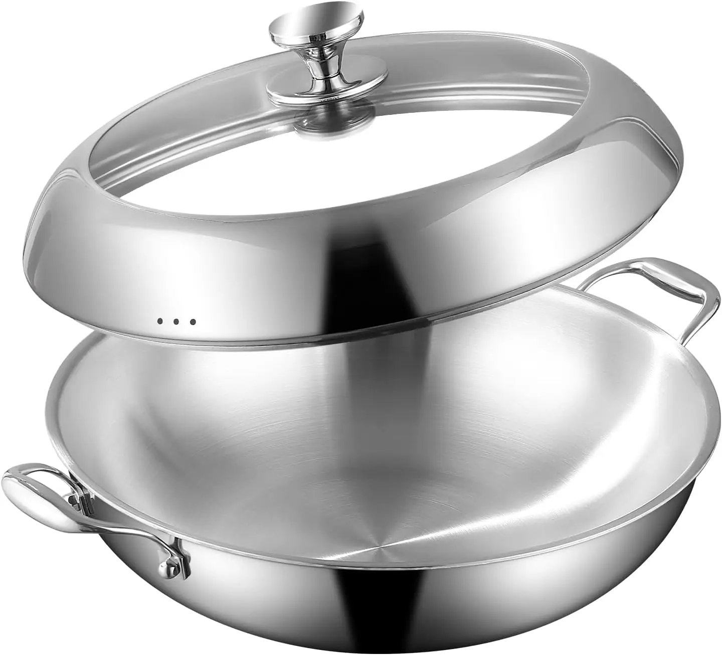 Tri-Ply Stainless Steel Wok Pan with Lid 14inch, Healthy Non-Toxic Flat Bottom Induction Wok for Glass Top Stove Up to 600℉
Tri-Ply Stainless Steel Wok Pan with Lid 14inch, Healthy Non-Toxic Flat Bottom Induction Wok for Glass Top Stove Up to 600℉