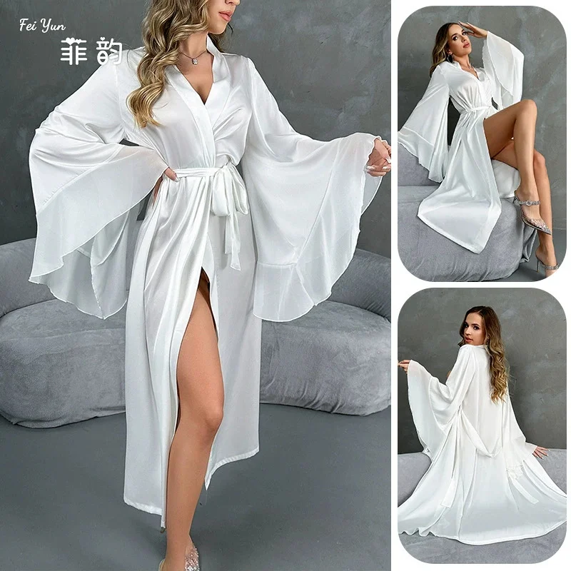 Female Long Robe Elegant White Patchwork Lace Nightgown Kimono Bathrobe Gown Spring Summer New Silk Satin Home Dress Loungewear
Female Long Robe Elegant White Patchwork Lace Nightgown Kimono Bathrobe Gown Spring Summer New Silk Satin Home Dress Loungewear