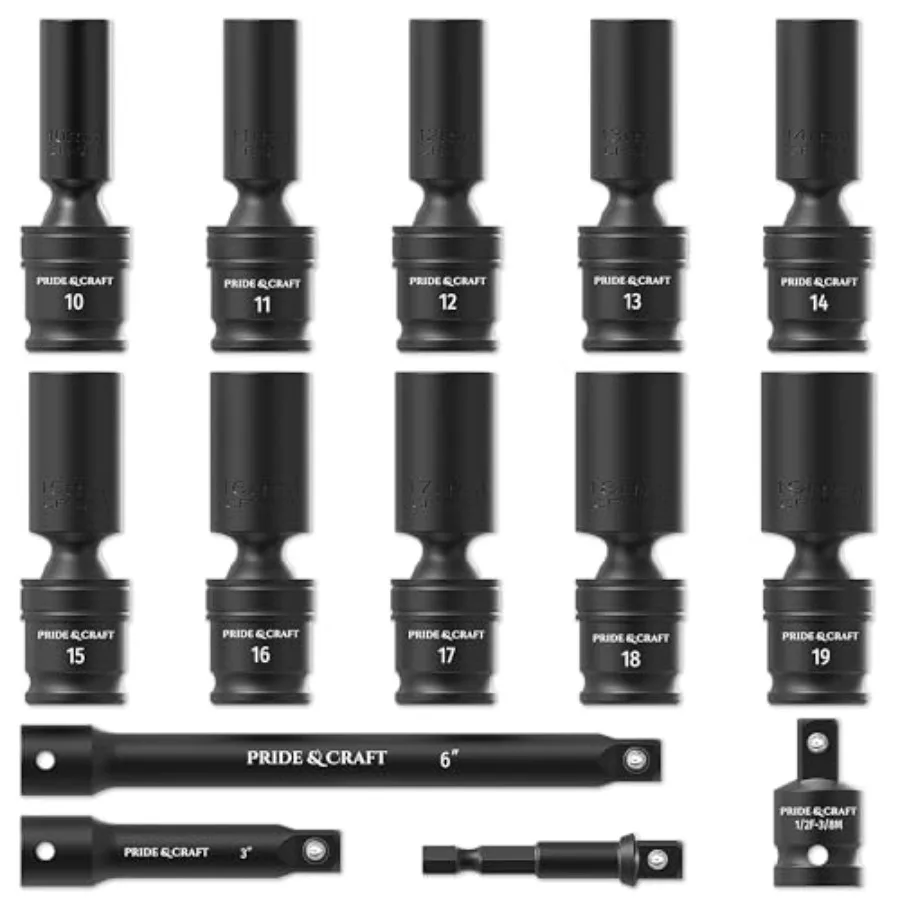3/8" Drive Deep Universal Socket Set 14 Piece Cr-Mo Steel Air Tool Accessories for Automotive and Machinery 6-Point Universal J
3/8" Drive Deep Universal Socket Set 14 Piece Cr-Mo Steel Air Tool Accessories for Automotive and Machinery 6-Point Universal J