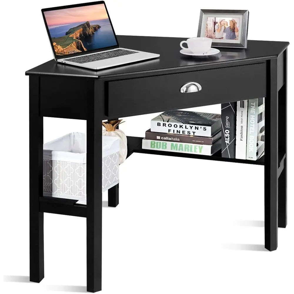 Compact Wooden Makeup Vanity with Storage Shelves and Office Study Workstation in Black
Compact Wooden Makeup Vanity with Storage Shelves and Office Study Workstation in Black