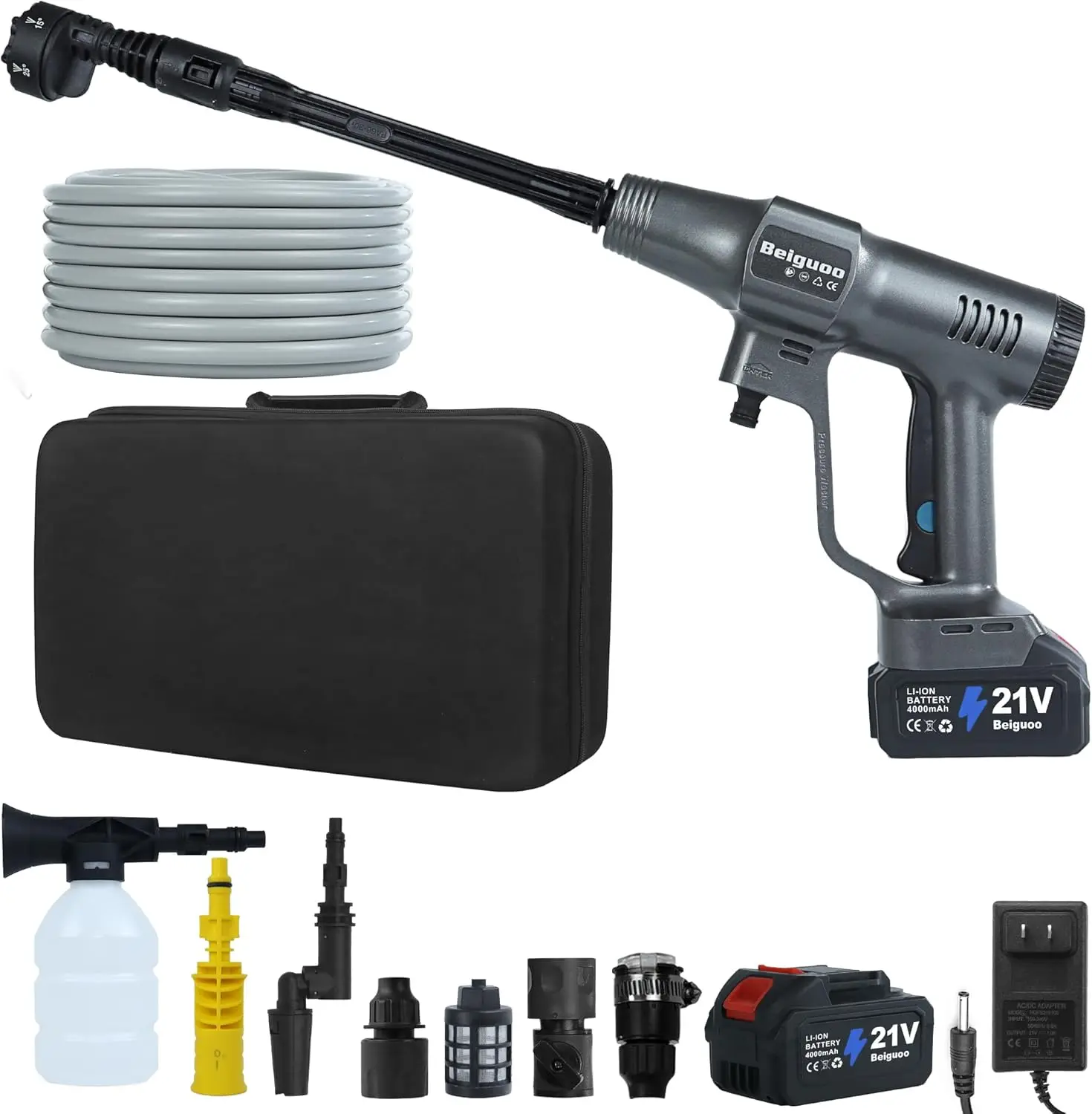 1450PSI Cordless Pressure Washer, 2x4000mAh Battery, Portable High-Pressure Washer with 6-in-1 Nozzle for Car, Floor, Fence, Sid
1450PSI Cordless Pressure Washer, 2x4000mAh Battery, Portable High-Pressure Washer with 6-in-1 Nozzle for Car, Floor, Fence, Sid