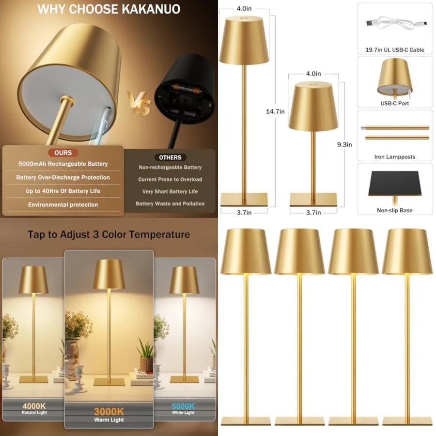 Cordless Rechargeable Table Lamp, Portable Desk Lamp with 5000mAh Battery, Touch Control Stepless Dimming, Wireless Night Light
Cordless Rechargeable Table Lamp, Portable Desk Lamp with 5000mAh Battery, Touch Control Stepless Dimming, Wireless Night Light
