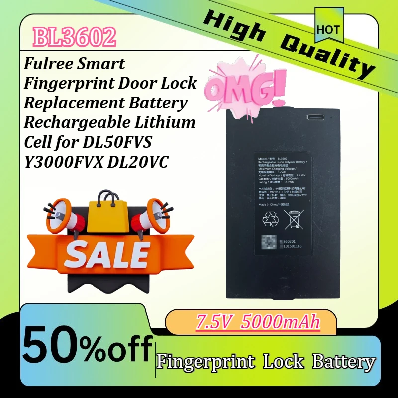 Fulree Smart Fingerprint Door Lock Replacement Battery Rechargeable Lithium Cell for DL50FVS Y3000FVX DL20VC
Fulree Smart Fingerprint Door Lock Replacement Battery Rechargeable Lithium Cell for DL50FVS Y3000FVX DL20VC
